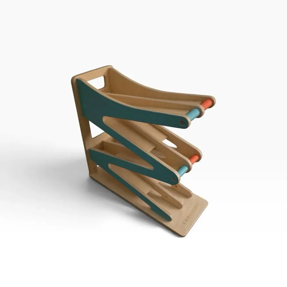 Lovevery Race and Chase Wooden Car Ramp Toy for Toddlers – Montessori (No Cars)